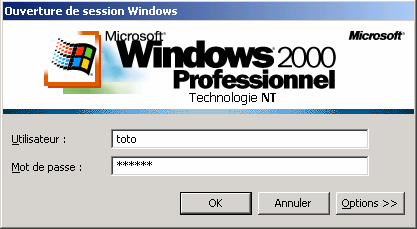 Ecran de login pour Windows 2000