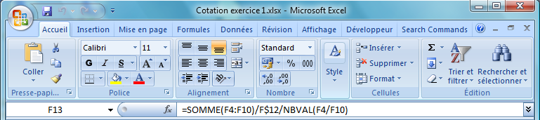 Barre de formule avec Excel 2007